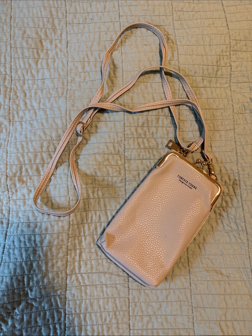 Forever Young Blush Pink Pebbled Crossbody Phone Bag